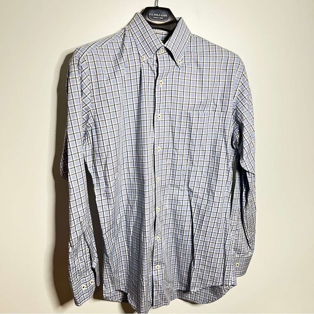 Peter Millar Men’s Medium Blue, Black, White Plaid Shirt 100% Cotton Button-Down - Picture 2 of 10